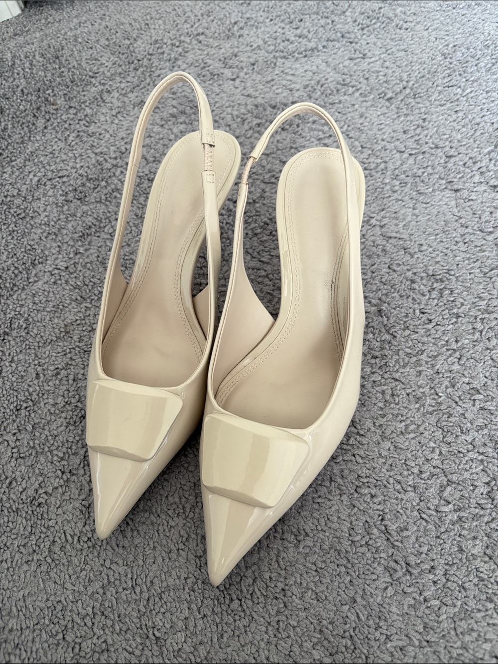 ZARA Women Preppy Corp Core White Leather Slingback Kitten Heels  SZ 40 - Picture 2 of 8